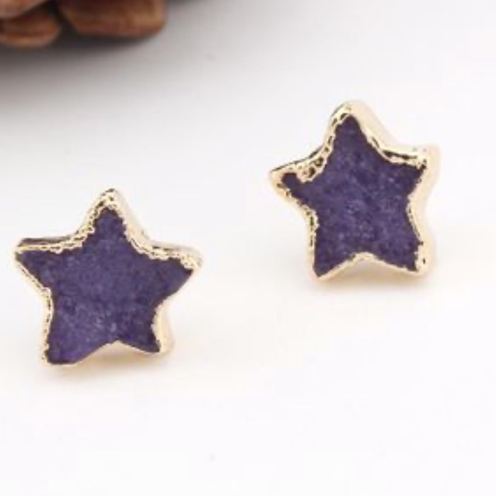 Dark Purple Stone Stud Star Earrings